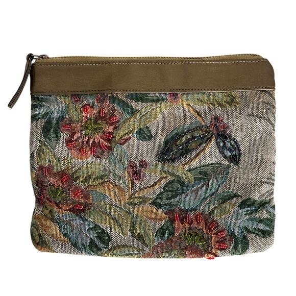 signature club A - beach tropical cosmetic bag- beaded - some wear - clutch - Picture 1 of 12